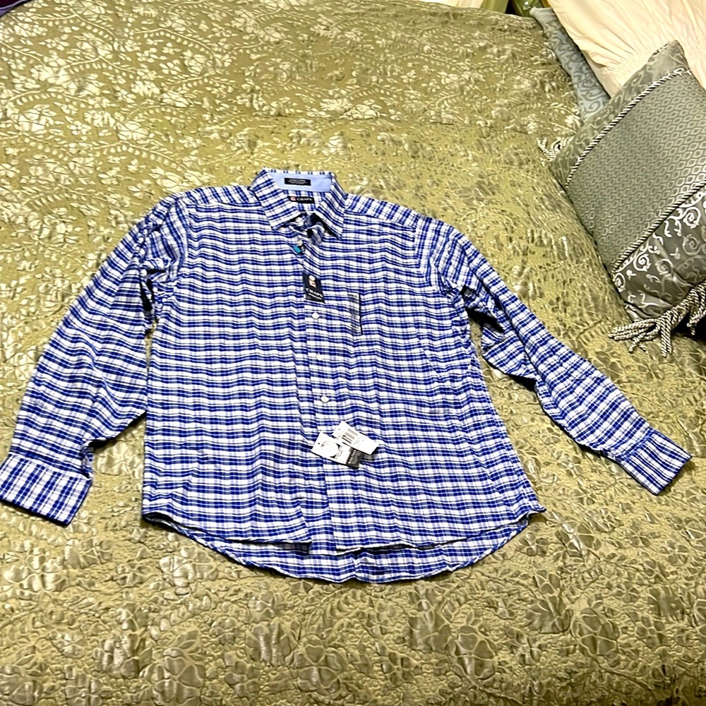 Chaps NWT Blue/White Checkered Shirt